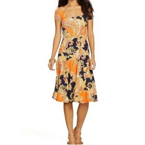 Lauren Ralph Lauren Womens Paisley Fit & Flare Dress Size S Petite Y2K Feminine
